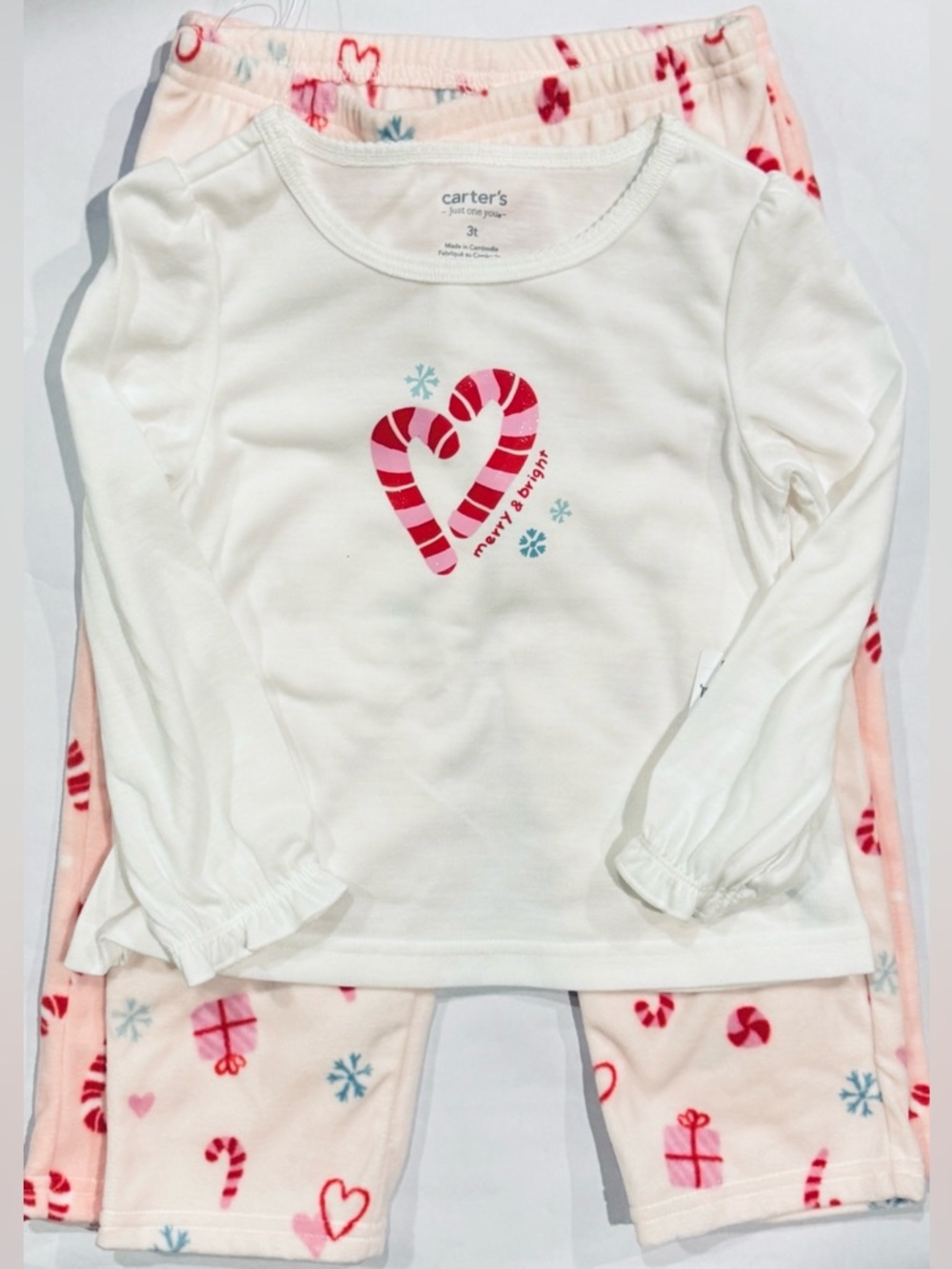 Carters Christmas Jammies Mix Match Holiday Pajamas Candy Canes Hearts Girls 3T